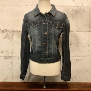TATTOO DENIM DISTRESSED LONG SLEEVE BUTTON-UP JEAN JACKET/ Size S